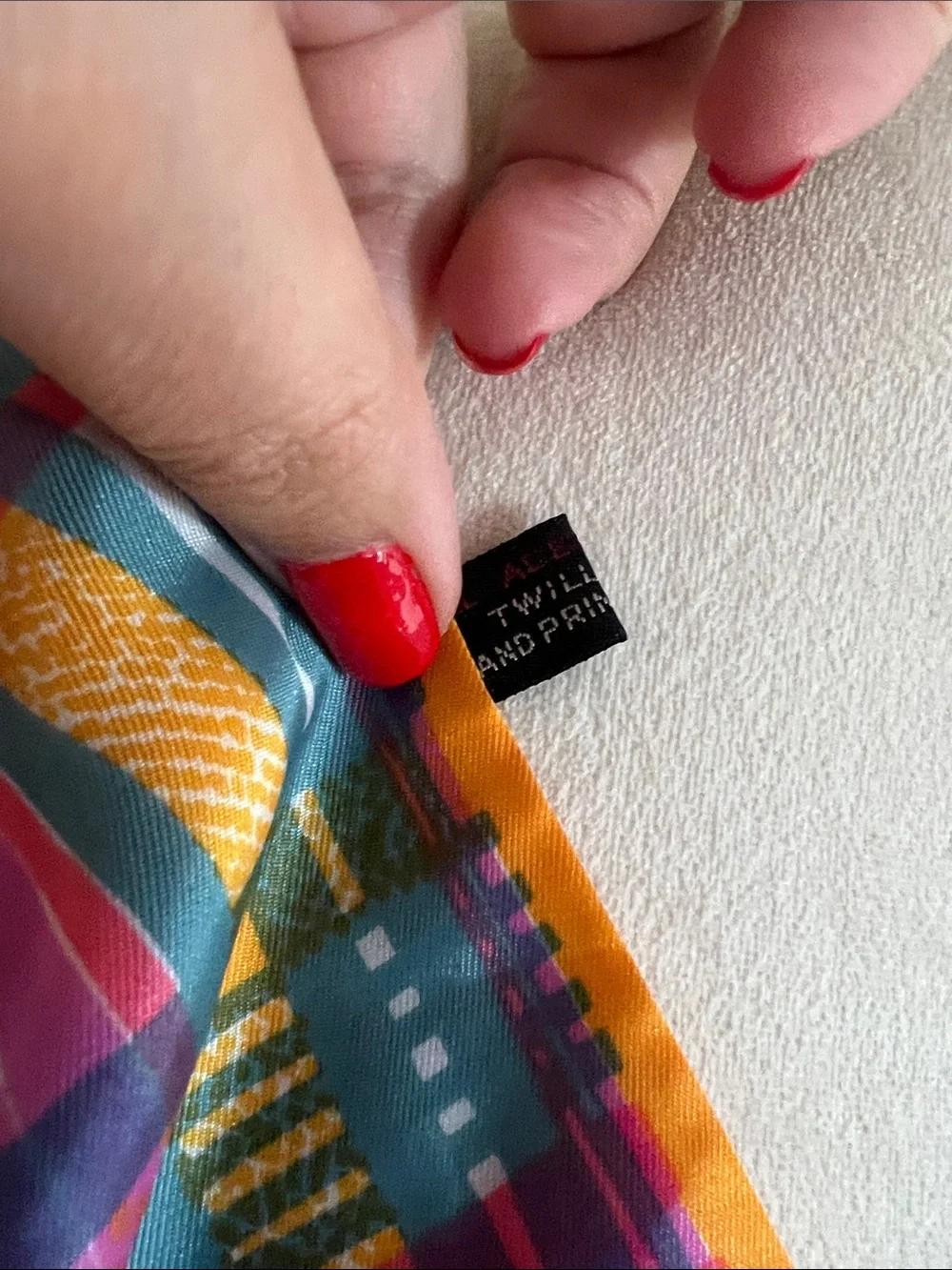 Vintage Colorful Plaid Silk Scarf Twill Orange Yellow Pink Teal Head/Neck Scarf